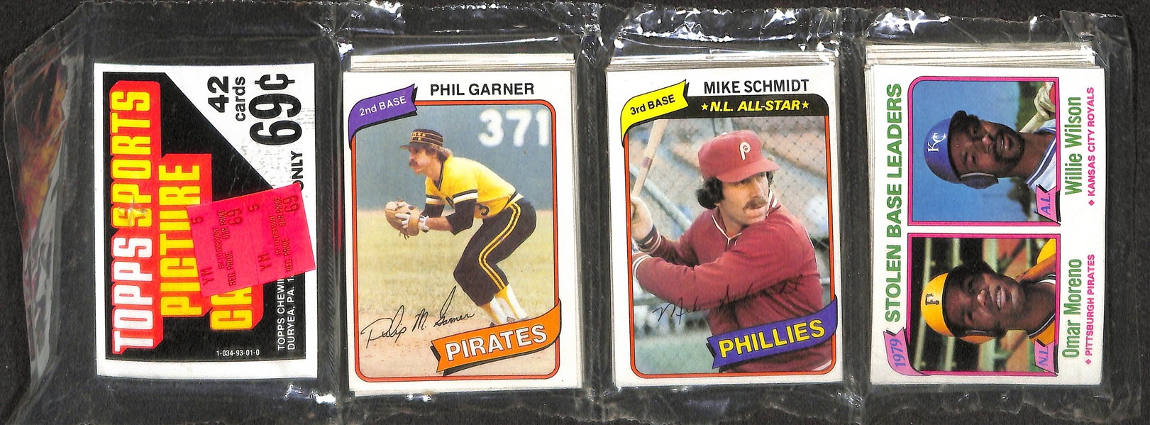 Lot of 9 Topps 1980 Rack Packs (Includes Mike Schmidt and Nolan Ryan on Top of Packs) 